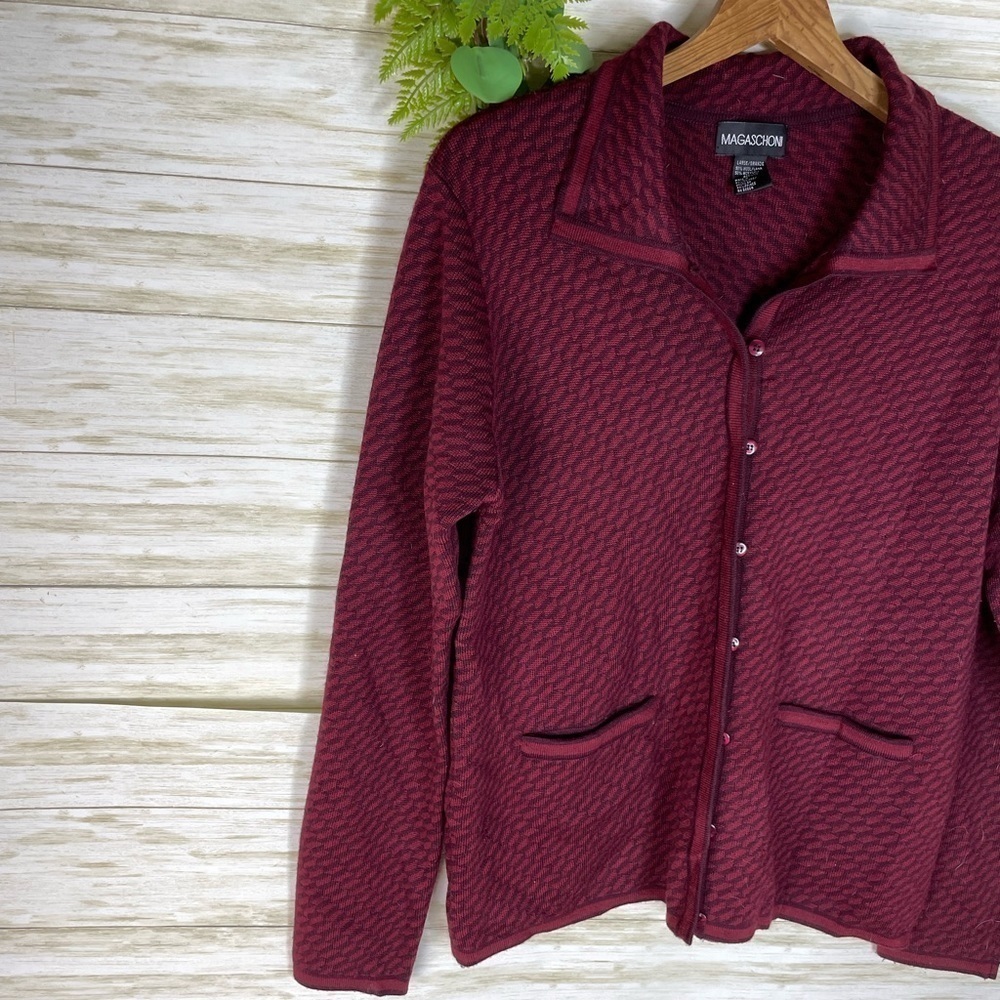 Magaschoni Red Wool Blend Loop Button Front Colla… - image 3